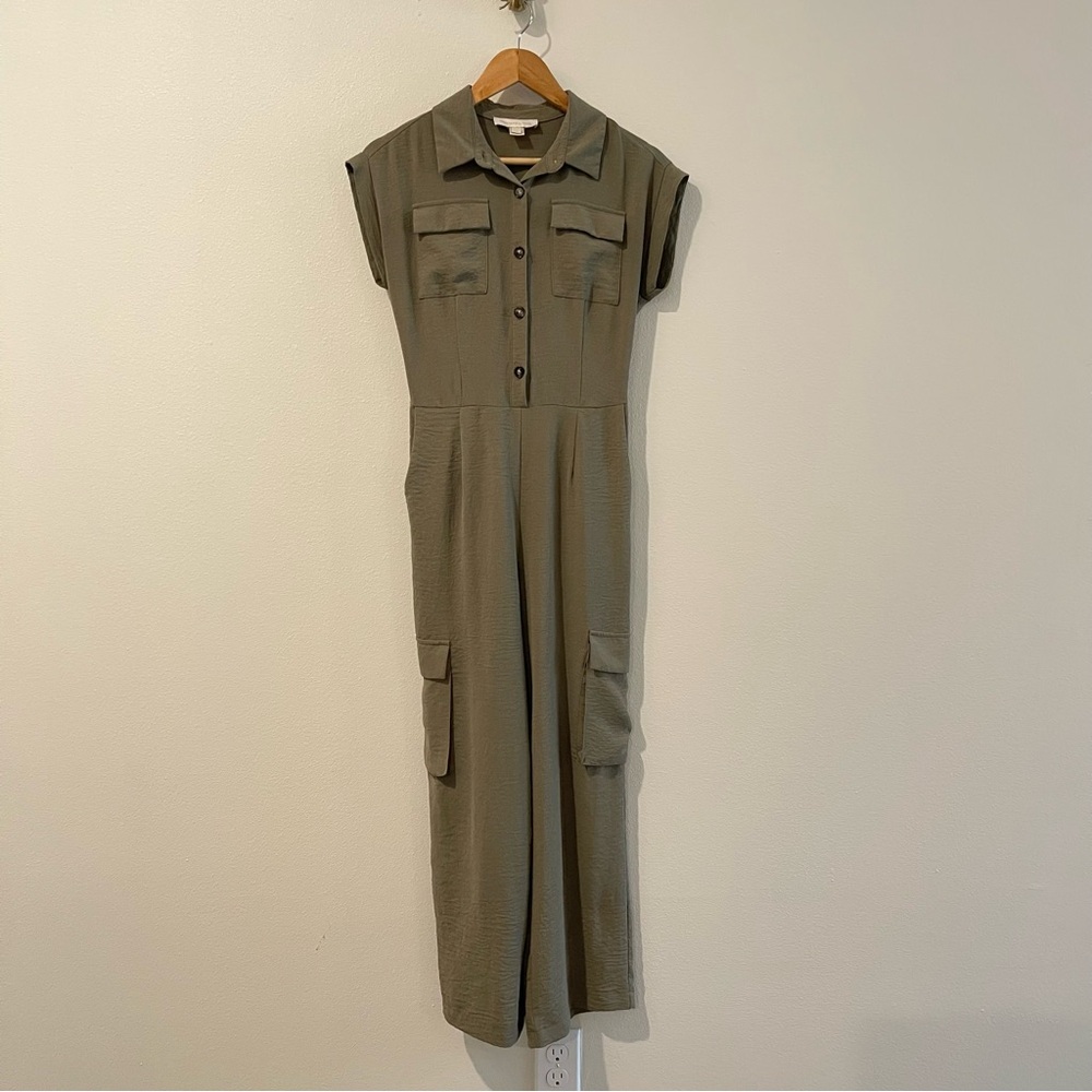 Monteau Women’s Olive Green Button-Up Jumpsuit Size XS